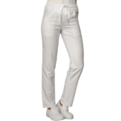 Pantalone da lavoro con elastico in vita e laccio regolabile Bianco