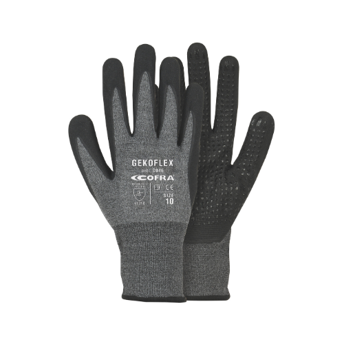 Guanti da lavoro Gekoflex Cofra rivestimento in Poliuretano Nitrile Puntinato Grigio Nero BOX 12 PAIA