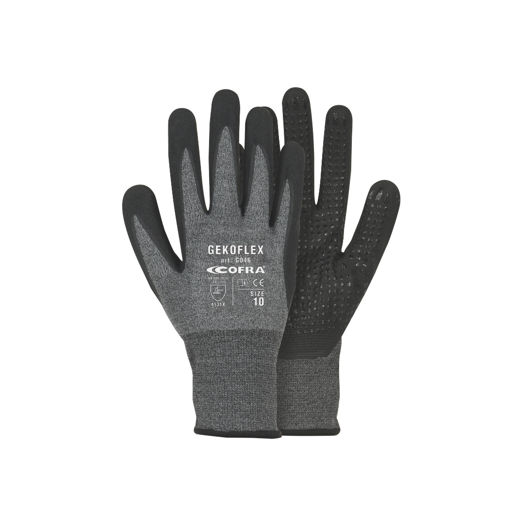 Guanti da lavoro Gekoflex Cofra rivestimento in Poliuretano Nitrile Puntinato Grigio Nero