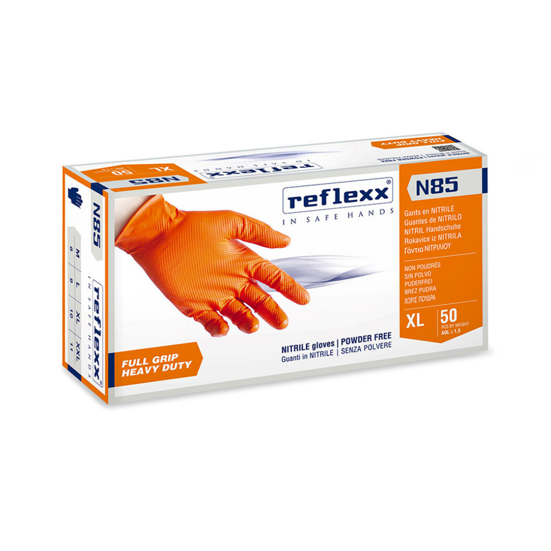 Guanti Nitrile Monouso Arancione Full Grip Reflexx N85 - 50 Pezzi