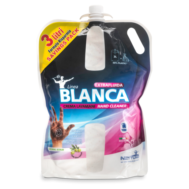 Linea Blanca Extrafluida Crema Lavamani Fluida Con Microgranuli Minerali Ed Estratto Di Oliva T-Bag Ricarica Da 3000 Ml Per T-Big Dispenser E T-Duck