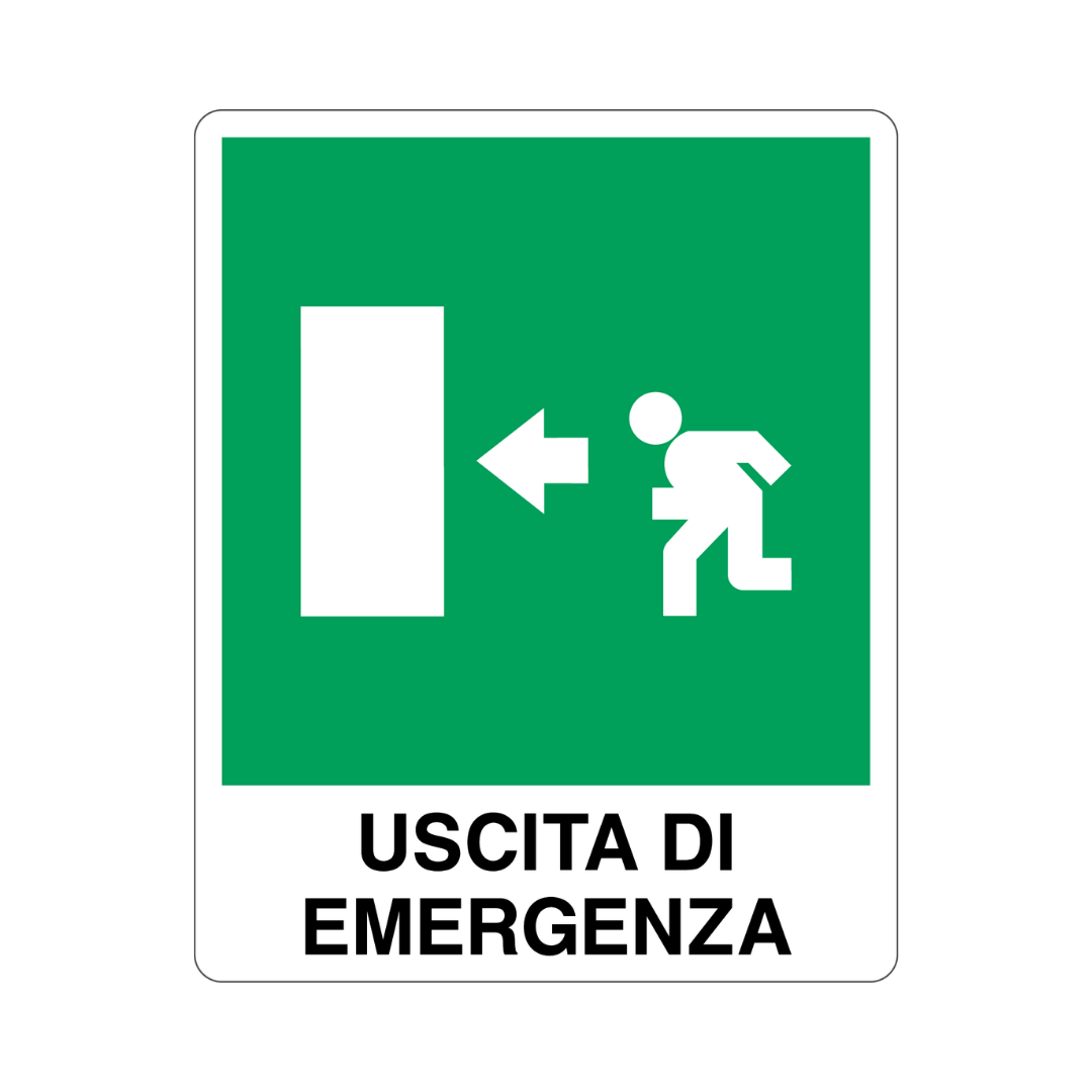 Cartello Alluminio Uscita Di Emergenza A Sinistra 250X310 Mm