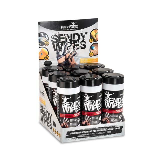 Sendy Wipes Salviette Umidificate Extra Forti Senza Risciacquo - Espositore Da Banco Da 9 Tubi da 40 Salviette l'uno