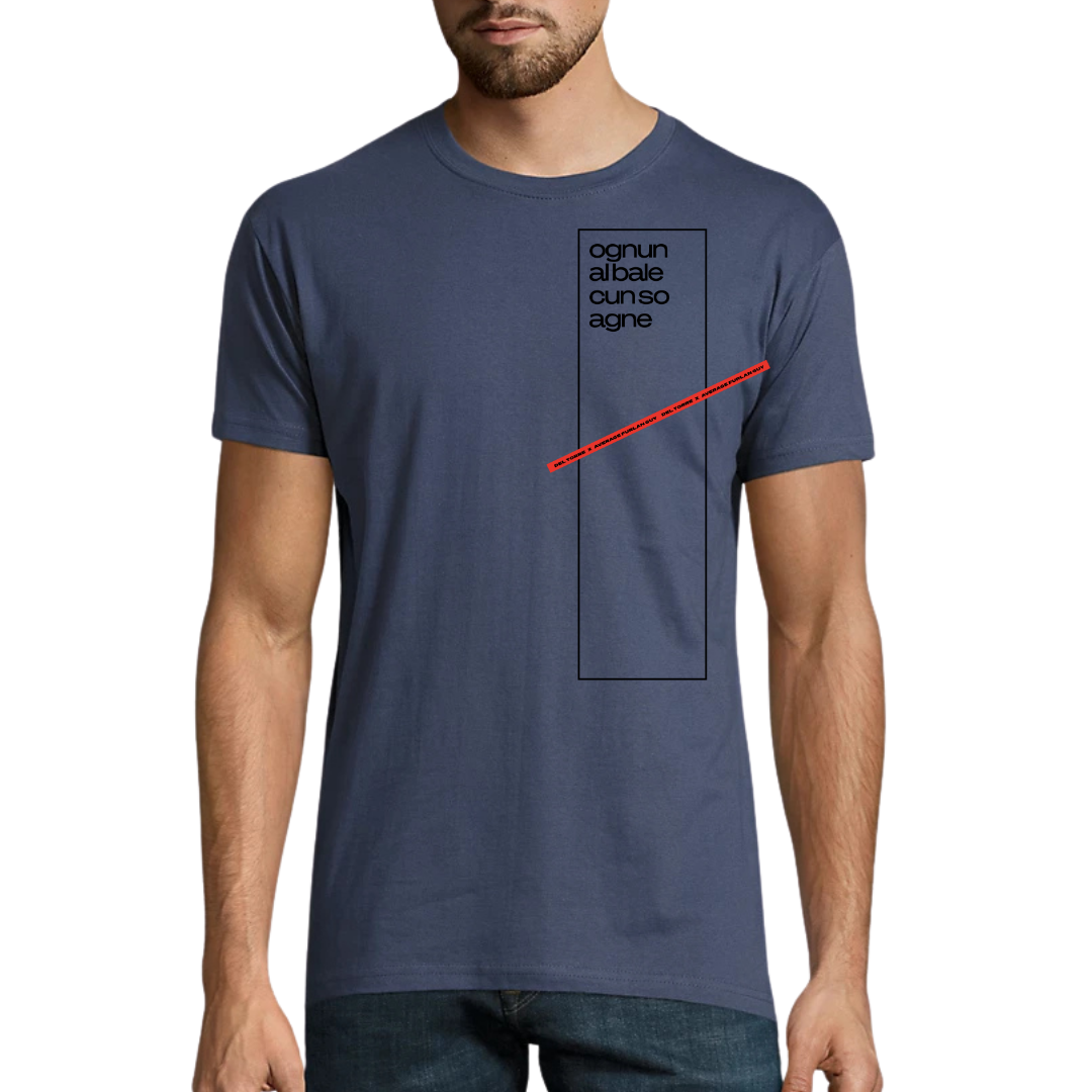 T-shirt FURLASHION x Average Furlan Guy OGNUN AL BALE CUN SO AGNE - 100% cotone colore denim