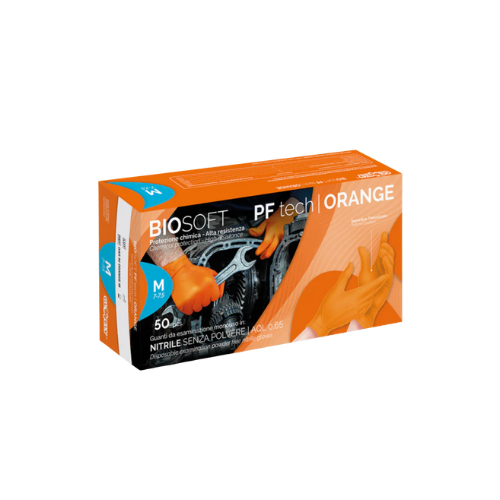 Guanti Monouso Nitrile Senza Polvere Arancione Con Superficie Diamantata Full Grip - Confezione 50 Pz